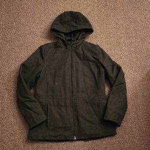 GAP Recycled Wool Hooded Lined Jacket Coat Charcoal Gray Medium